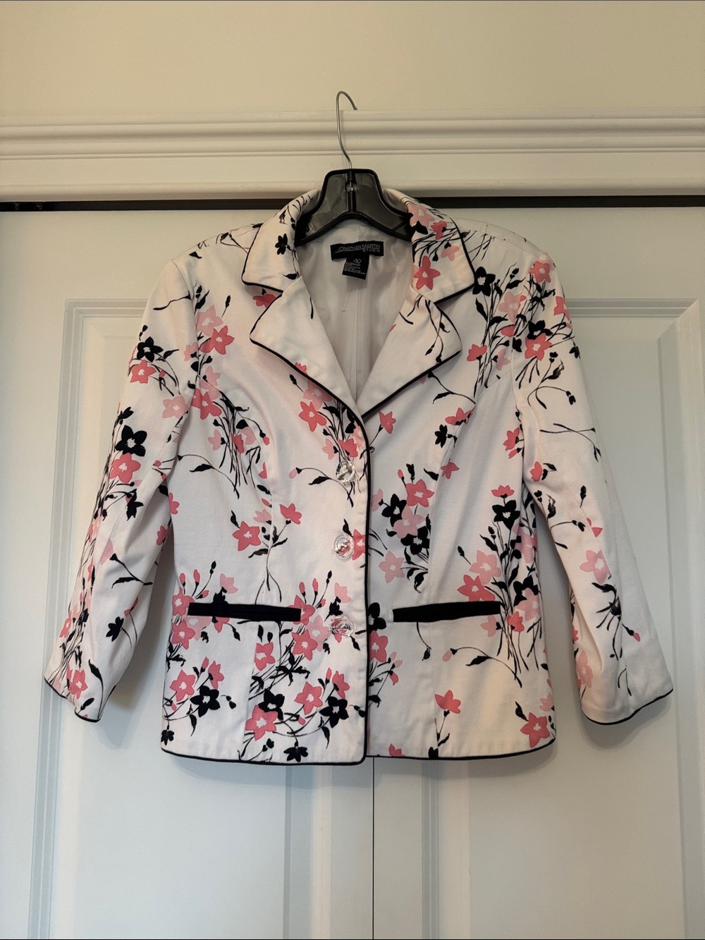 jonathan martin White Floral Blazer with Pink and Black Accents